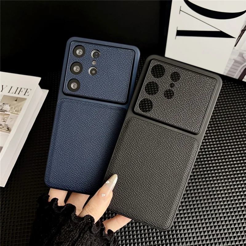 For Samsung Galaxy S25 Ultra Case Precise Cutouts Textured PU Leather Coated PC + TPU Phone Cover - Blue