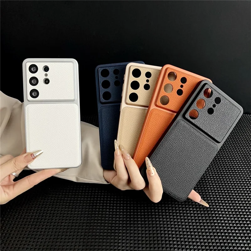 For Samsung Galaxy S25 Ultra Case Precise Cutouts Textured PU Leather Coated PC + TPU Phone Cover - Blue