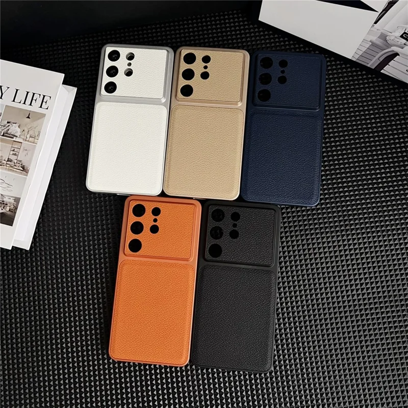 For Samsung Galaxy S25 Ultra Case Precise Cutouts Textured PU Leather Coated PC + TPU Phone Cover - Blue