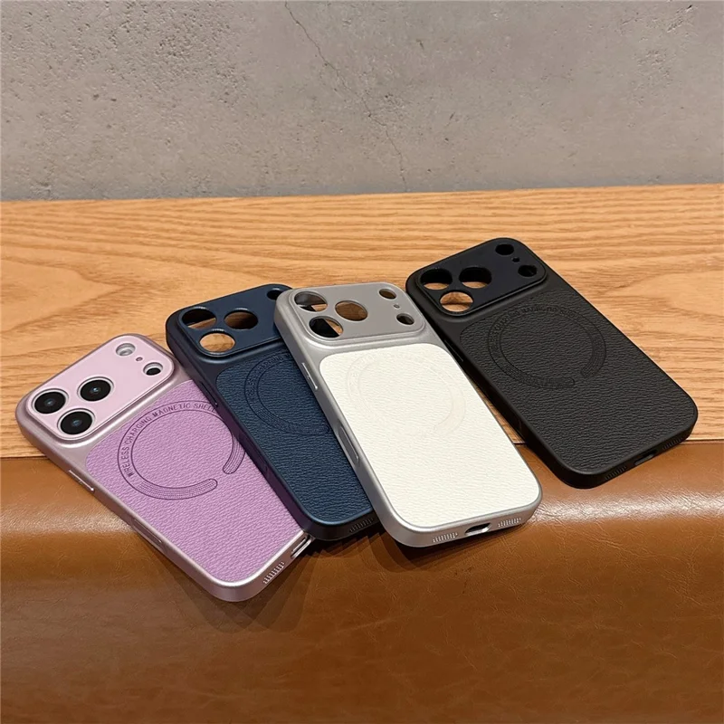 For iPhone 17 Pro Max Magnetic Back Cover Precise Cutouts Textured PU Leather Coated TPU + PC Protective Phone Case Compatible with MagSafe - Orange