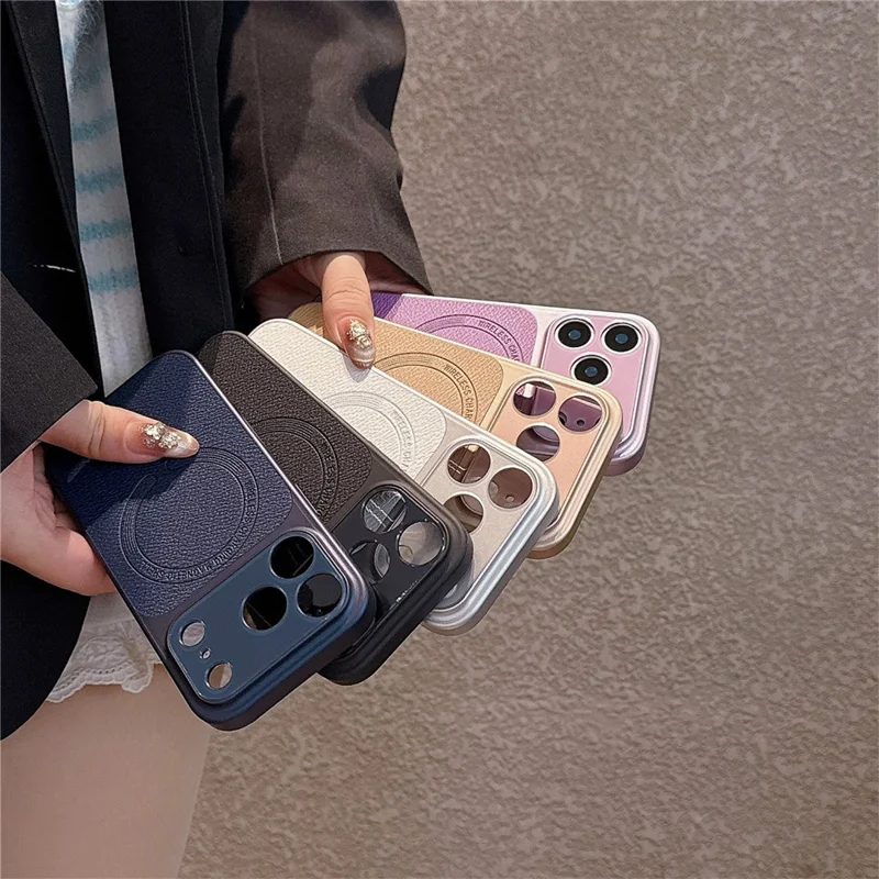 For iPhone 17 Pro Max Magnetic Back Cover Precise Cutouts Textured PU Leather Coated TPU + PC Protective Phone Case Compatible with MagSafe - Orange