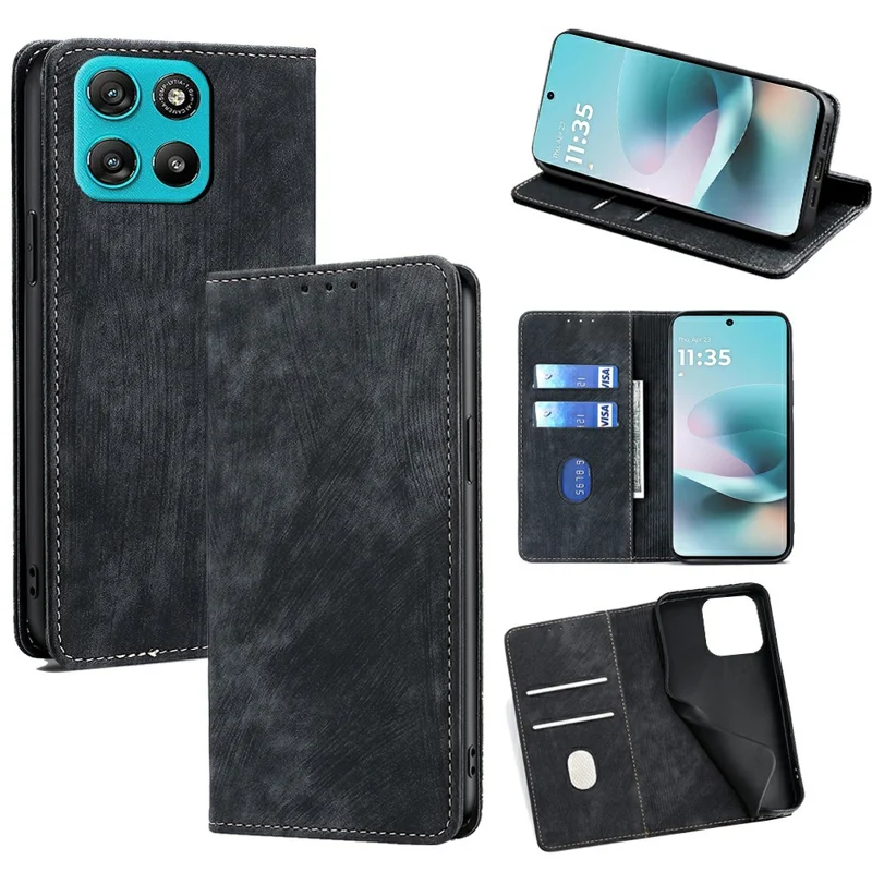 Capa Carteira com Bloqueio RFID para Motorola Moto G67 Power 5G, Capa Dobrável com Suporte em Pele, Preto