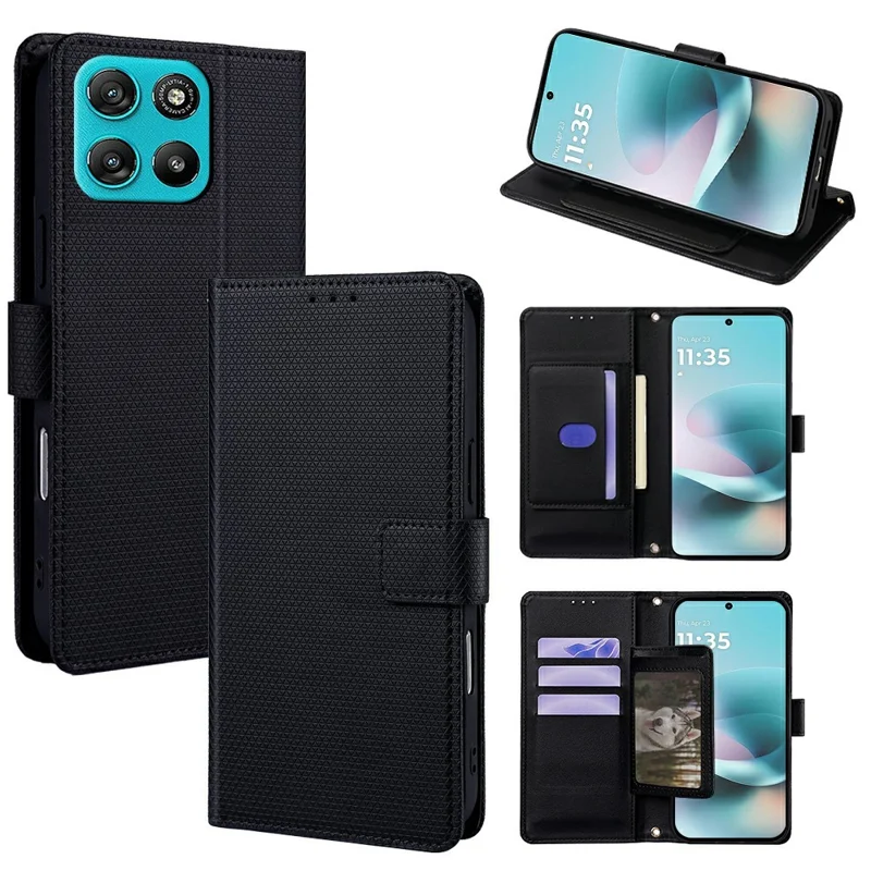 Für Motorola Moto G67 Power 5G Hülle Dreieckmuster-Prägung, Hautfreundliches PU-Leder Handytasche - Schwarz