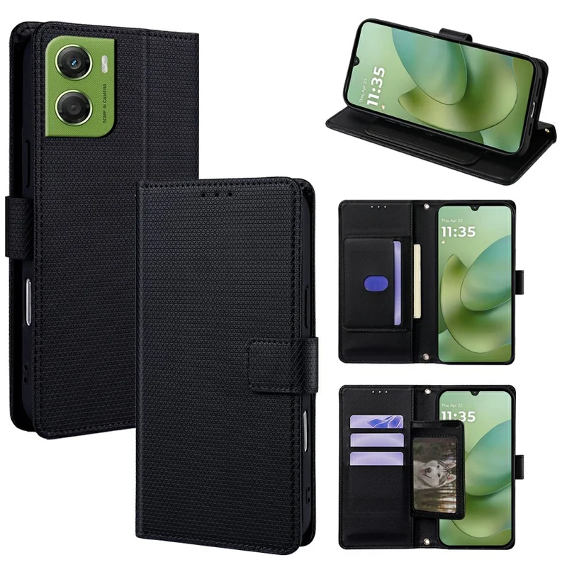 Für Motorola Moto G06 4G Hülle Dreieckmuster-Prägung Hautfreundliches PU-Leder Handy-Portemonnaiehülle - Schwarz