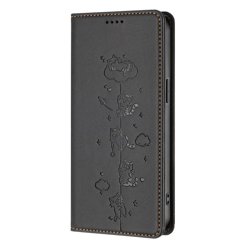 Чехол для Samsung Galaxy A56 5G / A36 5G с RFID-защитой, функцией кошелька, подставки, из кожи с принтом кота - Черный