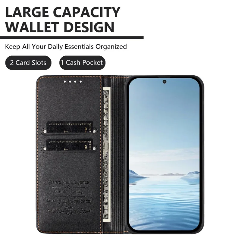 Чехол для Samsung Galaxy A56 5G / A36 5G с RFID-защитой, функцией кошелька, подставки, из кожи с принтом кота - Черный