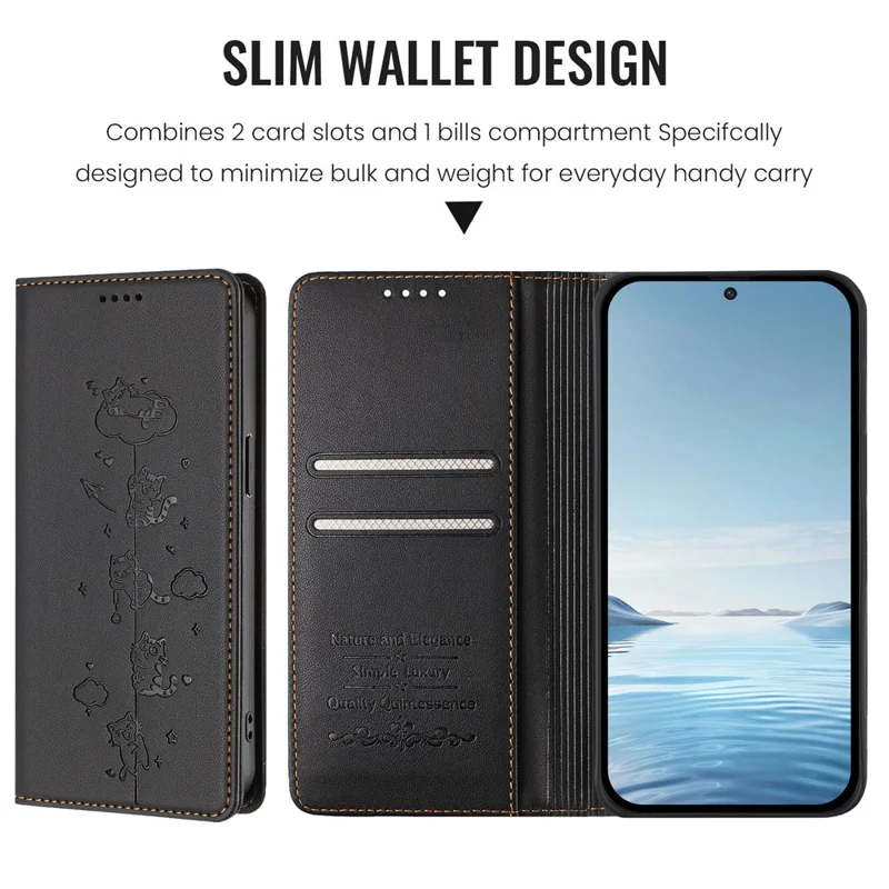 Чехол для Samsung Galaxy A56 5G / A36 5G с RFID-защитой, функцией кошелька, подставки, из кожи с принтом кота - Черный