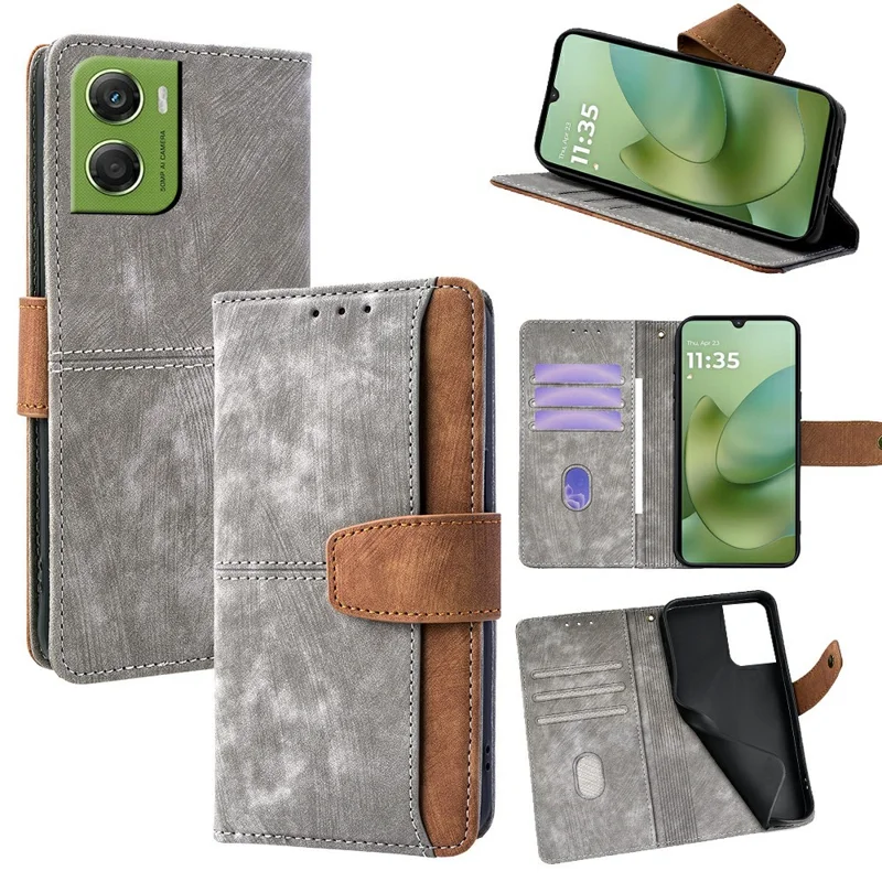 For Motorola Moto G06 Power 4G / G06 4G Case RFID Blocking Color Splicing PU Leather Wallet Phone Cover - Grey