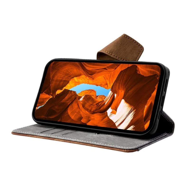 For Motorola Moto G06 Power 4G / G06 4G Case RFID Blocking Color Splicing PU Leather Wallet Phone Cover - Grey