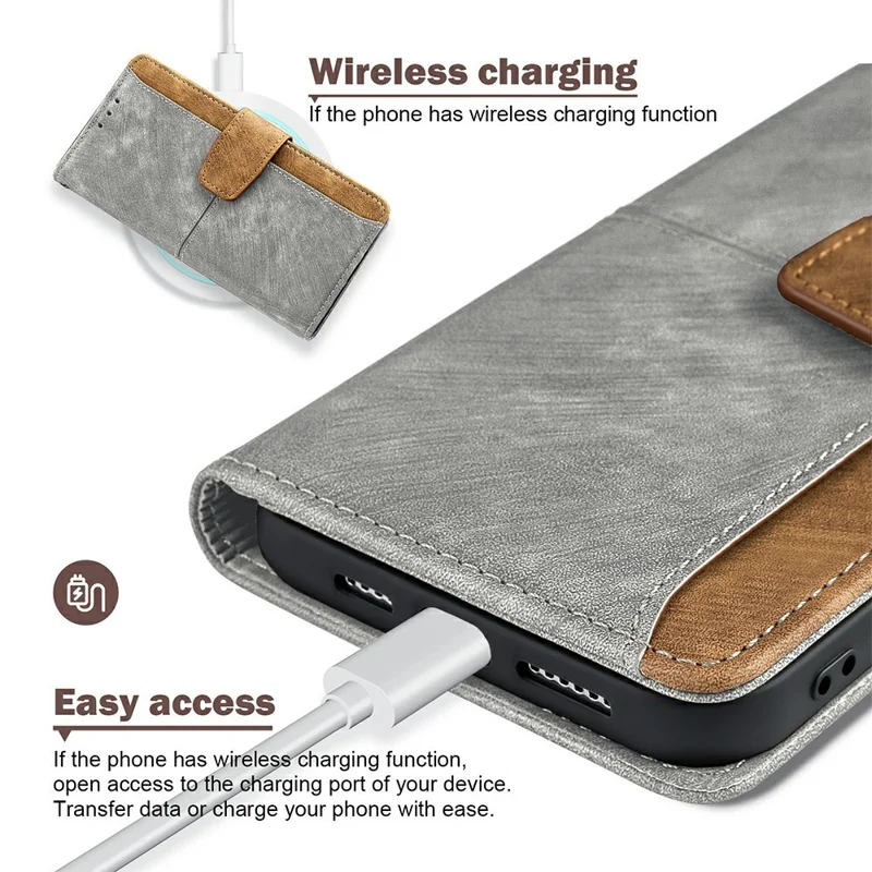 For Motorola Moto G06 Power 4G / G06 4G Case RFID Blocking Color Splicing PU Leather Wallet Phone Cover - Grey