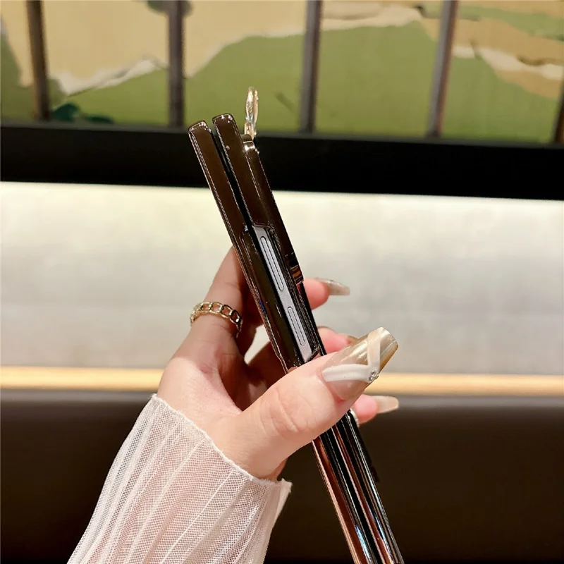 For Samsung Galaxy Z Fold7 5G Case Electroplating Glitter PC Phone Cover with Screen Film Strap Kickstand Ring Holder - Purple