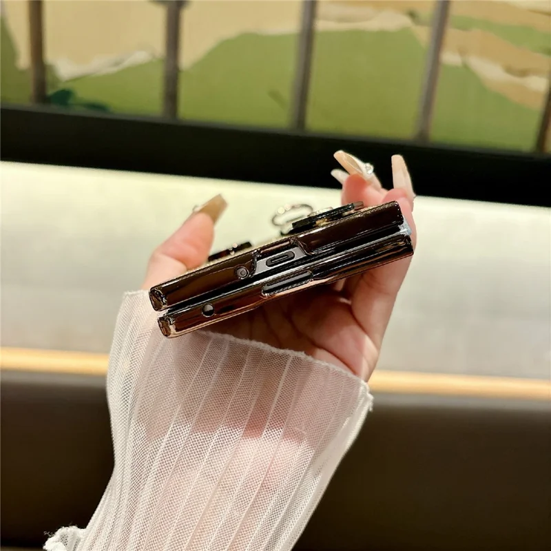 For Samsung Galaxy Z Fold7 5G Case Electroplating Glitter PC Phone Cover with Screen Film Strap Kickstand Ring Holder - Purple