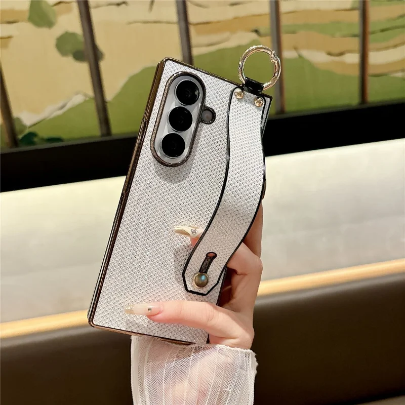 For Samsung Galaxy Z Fold7 5G Case Electroplating Glitter PC Phone Cover with Screen Film Strap Kickstand Ring Holder - Purple