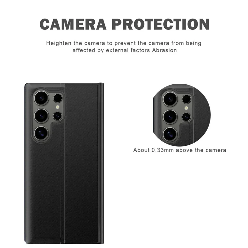 Til Samsung Galaxy S26 Ultra Case med View-vindue, kradssikker PU-læder flip stand telefonbeskyttelse - Sort