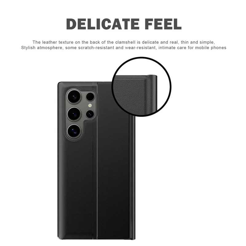 Til Samsung Galaxy S26 Ultra Case med View-vindue, kradssikker PU-læder flip stand telefonbeskyttelse - Sort