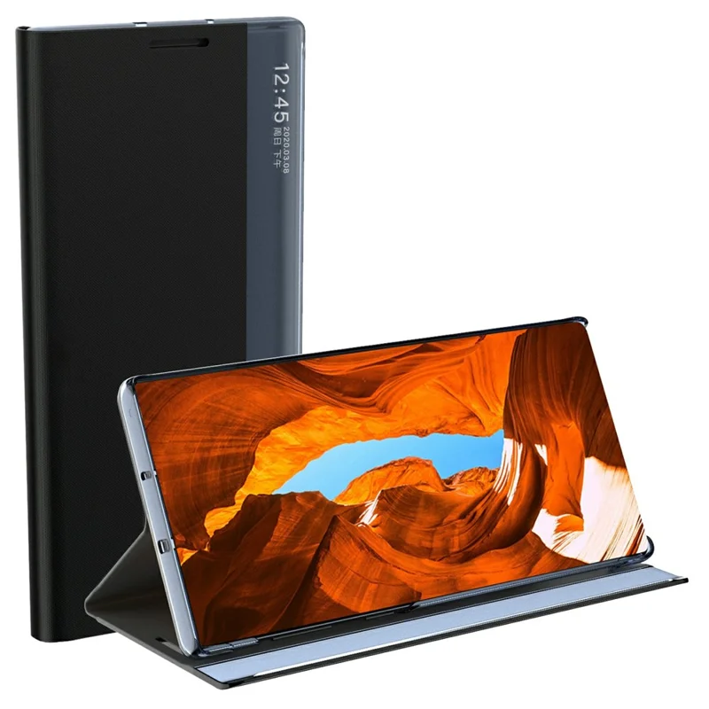 For Samsung Galaxy S26 Case View Window Scratch-Resistant PU Leather Flip Stand Phone Cover - Black