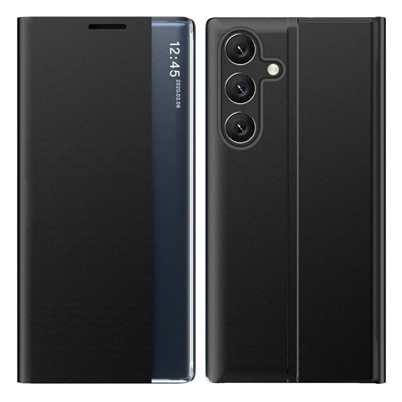 For Samsung Galaxy S26+ Case View Window Scratch-Resistant PU Leather Flip Stand Phone Cover - Black