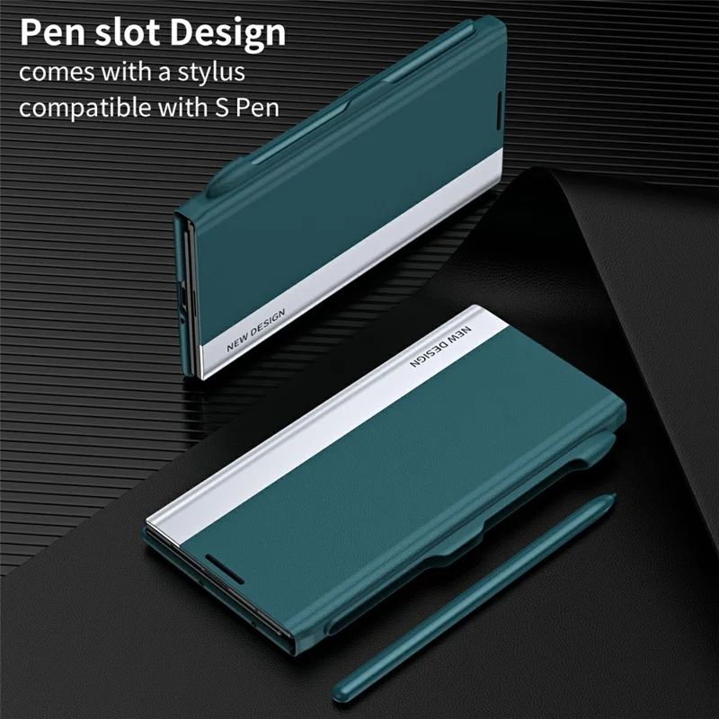 For Samsung Galaxy Z TriFold 5G Case Stand Shockproof Pen Slot PU + PC Phone Cover with Stylus - Green