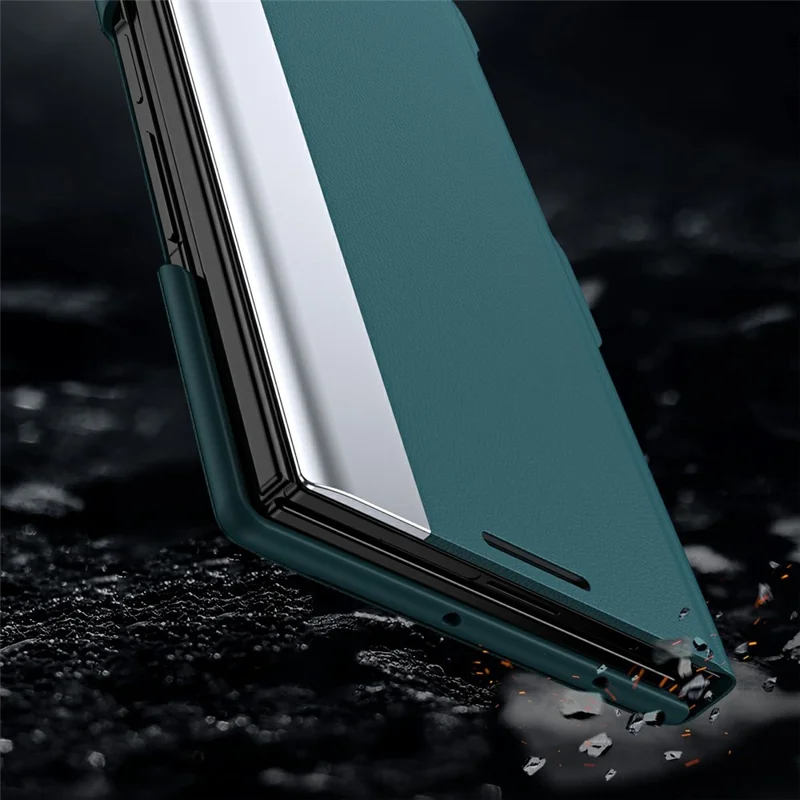 For Samsung Galaxy Z TriFold 5G Case Stand Shockproof Pen Slot PU + PC Phone Cover with Stylus - Green