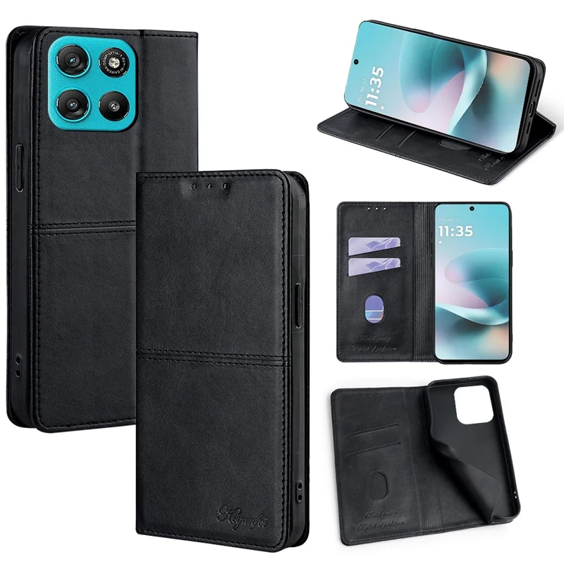 For Motorola Moto G67 Power 5G Case Card Slots Cowhide Texture Phone Leather Cover - Black