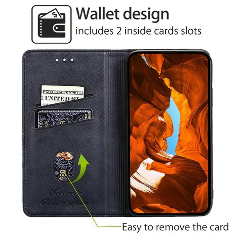 Voor Motorola Edge 70 5G hoesje met kaartslotsen, koeienhuidstructuur, lederen telefoonhoes - Zwart