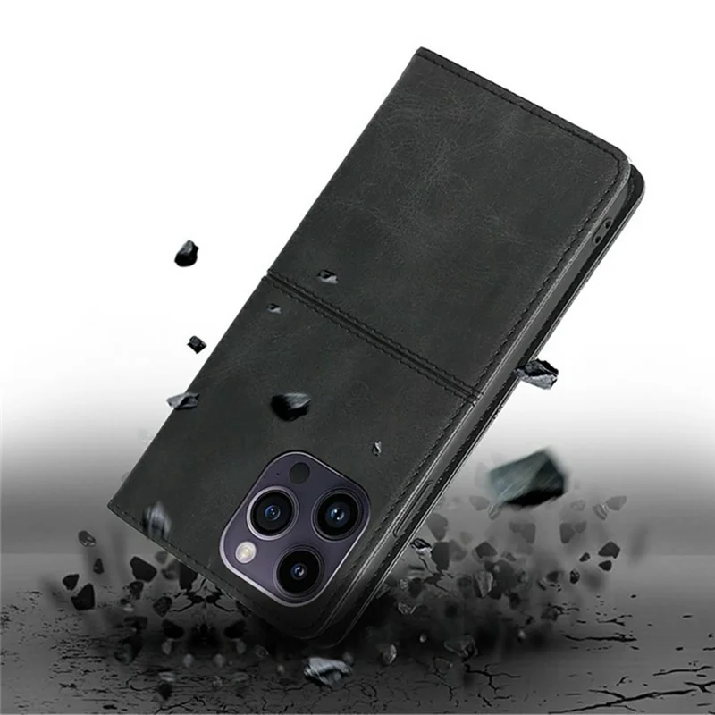 Voor Motorola Edge 70 5G hoesje met kaartslotsen, koeienhuidstructuur, lederen telefoonhoes - Zwart