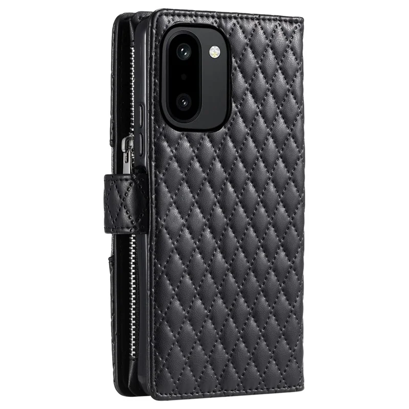 For OnePlus 15R 5G Case Zipper Pocket Glitter Leather Phone Cover with Wrist Strap - Black