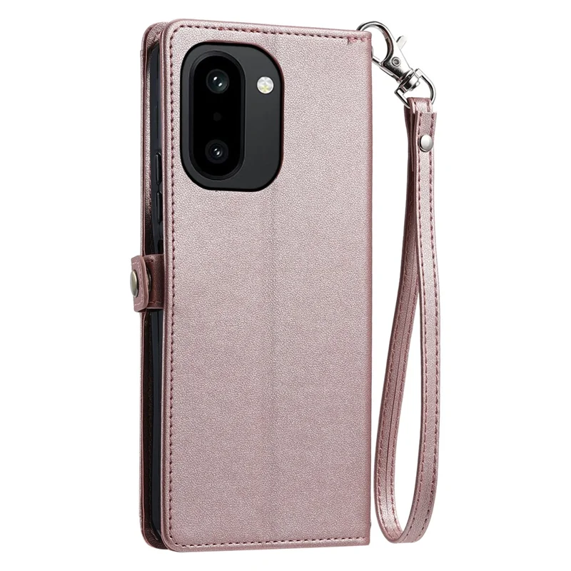 For OnePlus 15R 5G Leather Case with Wrist Strap Wallet Stand Phone Cover - Rose Gold