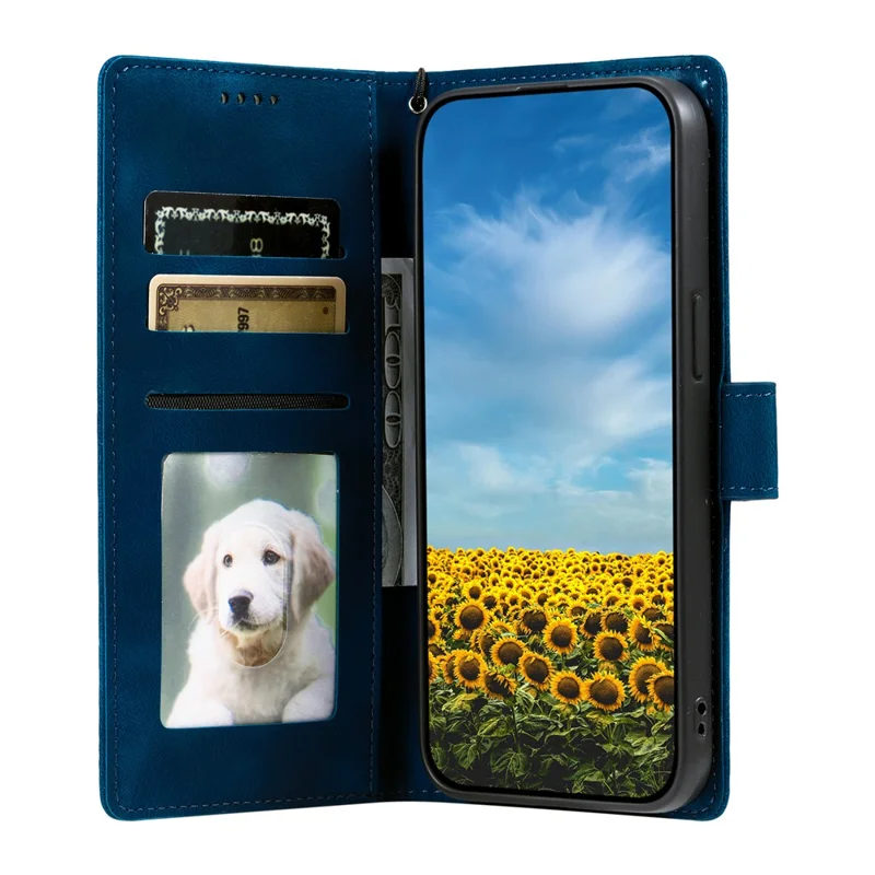 For OnePlus 15R 5G Case Imprinted Totem Skin Feel Wallet Leather Phone Cover with Hand Strap - Blue