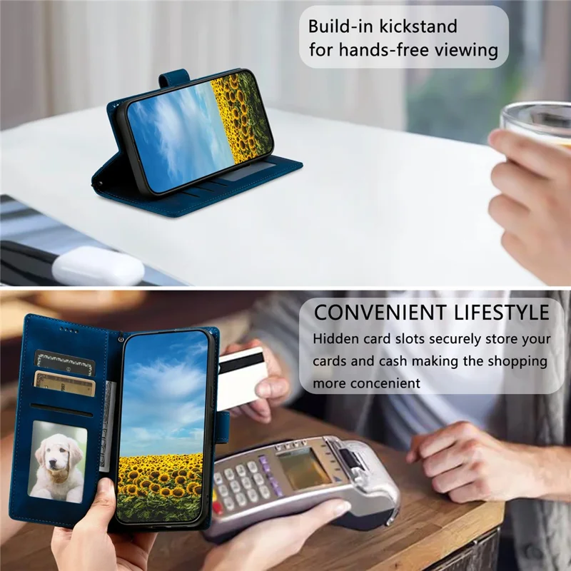 For OnePlus 15R 5G Case Imprinted Totem Skin Feel Wallet Leather Phone Cover with Hand Strap - Blue