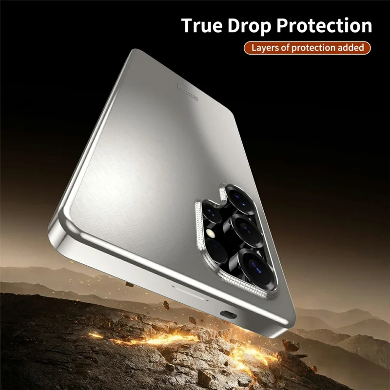 For Samsung Galaxy S25 Ultra Case Brocade Texture Anti Drop Alloy Magnetic Frame PC Phone Back Cover - Titanium