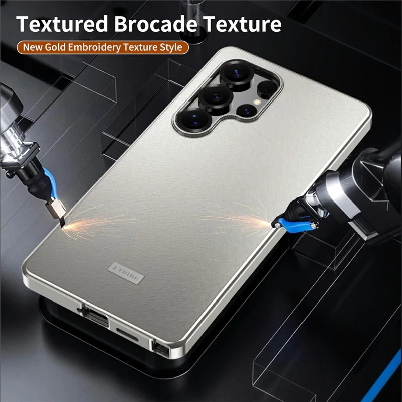 For Samsung Galaxy S25 Ultra Case Brocade Texture Anti Drop Alloy Magnetic Frame PC Phone Back Cover - Titanium