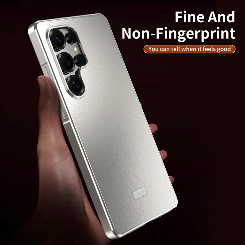 For Samsung Galaxy S24 Ultra Case Brocade Texture Anti Drop Alloy Magnetic Frame PC Phone Back Cover - Titanium