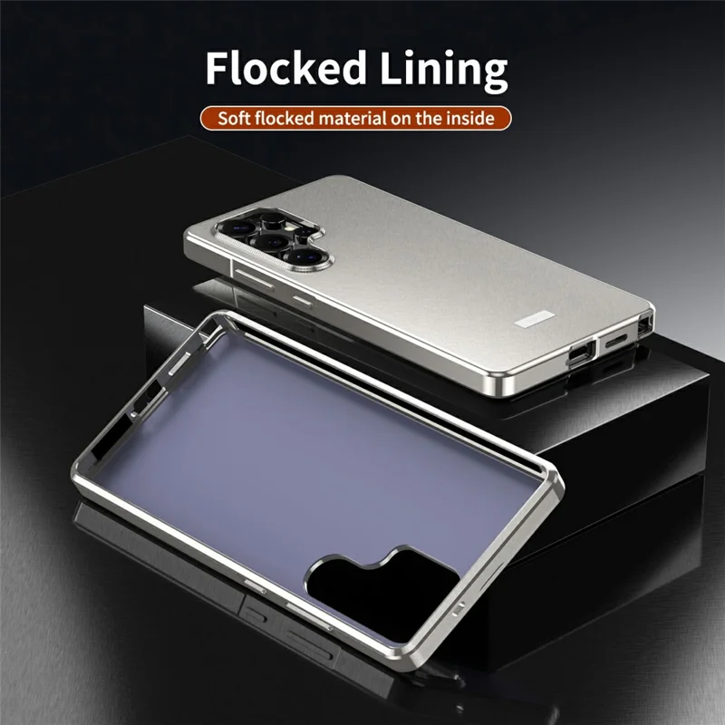For Samsung Galaxy S24 Ultra Case Brocade Texture Anti Drop Alloy Magnetic Frame PC Phone Back Cover - Titanium