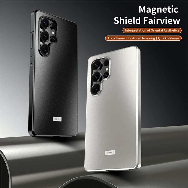 For Samsung Galaxy S24 Ultra Case Brocade Texture Anti Drop Alloy Magnetic Frame PC Phone Back Cover - Titanium