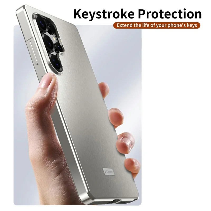 For Samsung Galaxy S24 Ultra Case Brocade Texture Anti Drop Alloy Magnetic Frame PC Phone Back Cover - Titanium