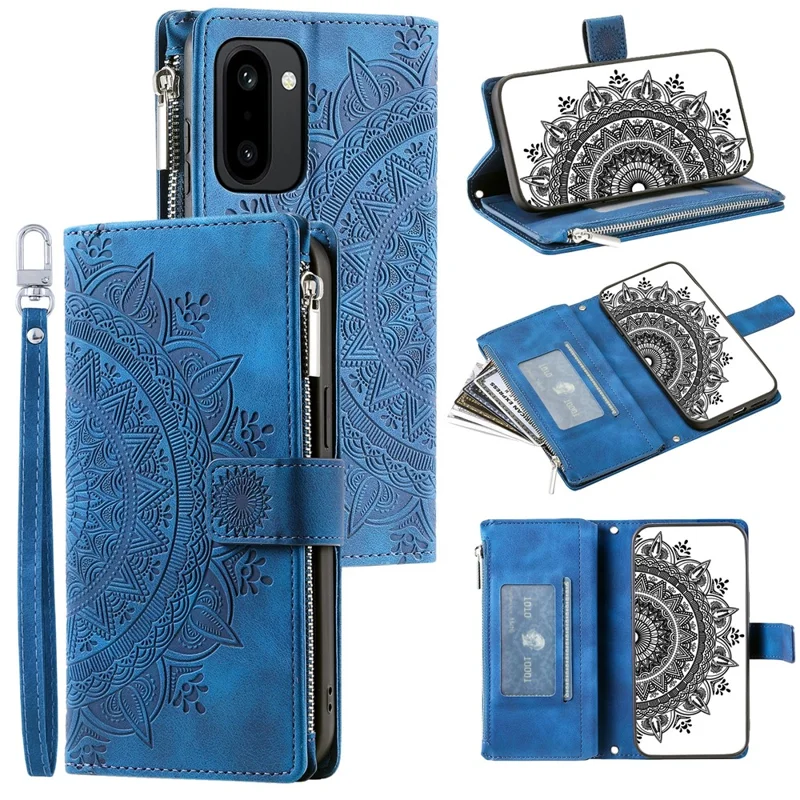 For OnePlus 15R 5G Wallet Case Mandala Flower Pattern PU Leather Phone Cover with Wrist Strap - Blue