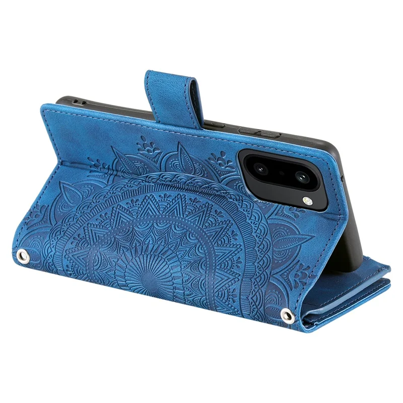 For OnePlus 15R 5G Wallet Case Mandala Flower Pattern PU Leather Phone Cover with Wrist Strap - Blue