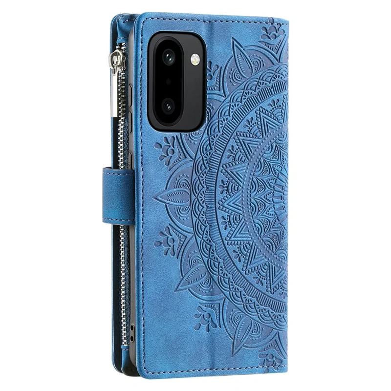 For OnePlus 15R 5G Wallet Case Mandala Flower Pattern PU Leather Phone Cover with Wrist Strap - Blue