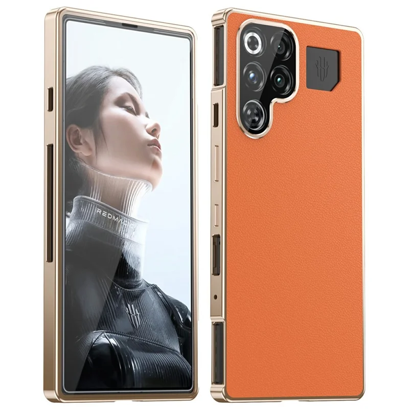 For ZTE nubia RedMagic 11 Pro 5G  /  11 Pro+ 5G Case Magnetic Frame Front Tempered Glass Leather PC Back Phone Cover - Orange