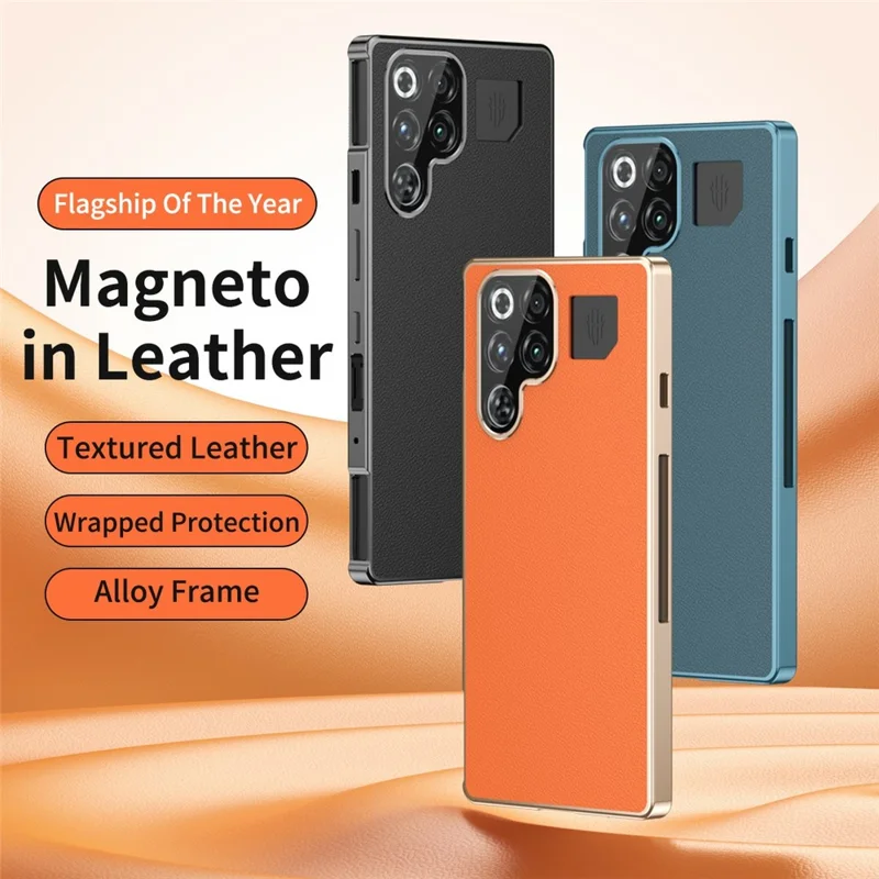 For ZTE nubia RedMagic 11 Pro 5G  /  11 Pro+ 5G Case Magnetic Frame Front Tempered Glass Leather PC Back Phone Cover - Orange
