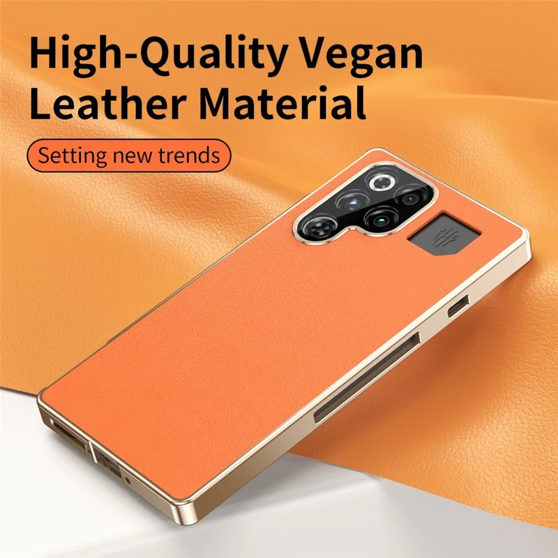 For ZTE nubia RedMagic 11 Pro 5G  /  11 Pro+ 5G Case Magnetic Frame Front Tempered Glass Leather PC Back Phone Cover - Orange