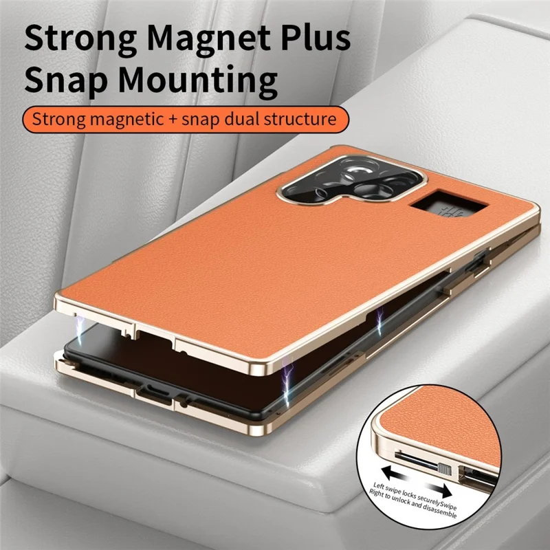 For ZTE nubia RedMagic 11 Pro 5G  /  11 Pro+ 5G Case Magnetic Frame Front Tempered Glass Leather PC Back Phone Cover - Orange
