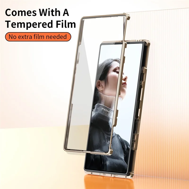 For ZTE nubia RedMagic 11 Pro 5G  /  11 Pro+ 5G Case Magnetic Frame Front Tempered Glass Leather PC Back Phone Cover - Orange