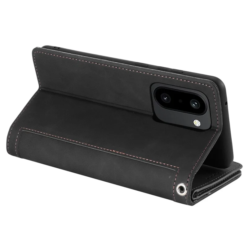 For OnePlus 15R 5G Case 9 Card Slots Zipper Wallet PU Leather Phone Cover with Wrist Strap - Black