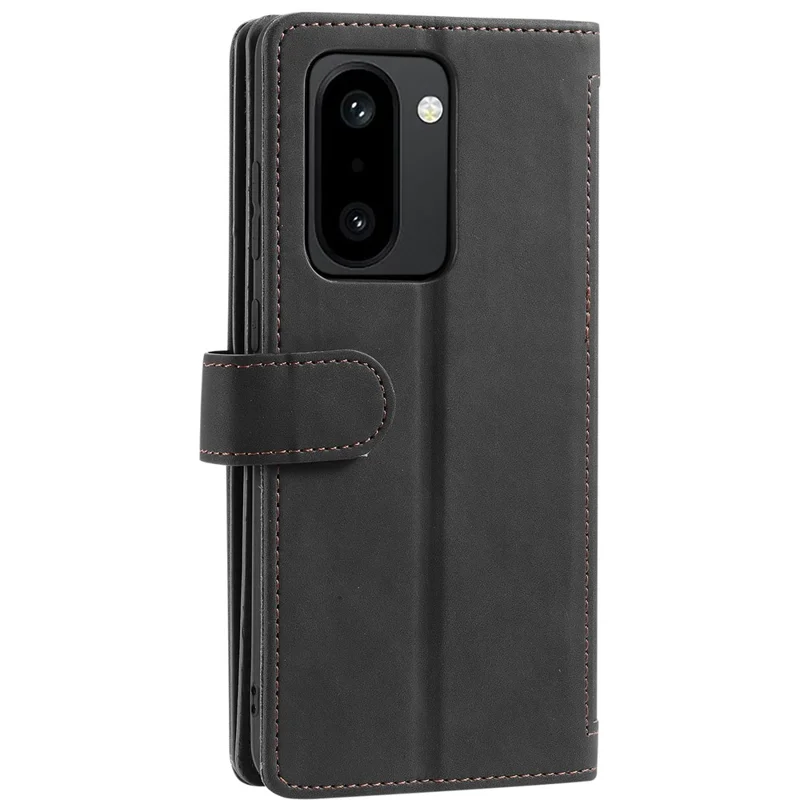 For OnePlus 15R 5G Case 9 Card Slots Zipper Wallet PU Leather Phone Cover with Wrist Strap - Black