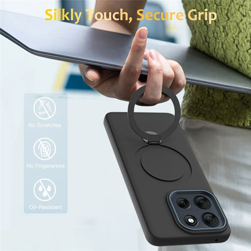 For Motorola Edge 70 5G / moto X70 Air Magnetic Case Rotating Ring Kickstand TPU + PC Back Cover - Black