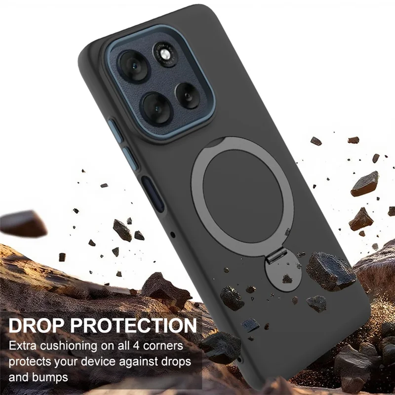 For Motorola Edge 70 5G / moto X70 Air Magnetic Case Rotating Ring Kickstand TPU + PC Back Cover - Black