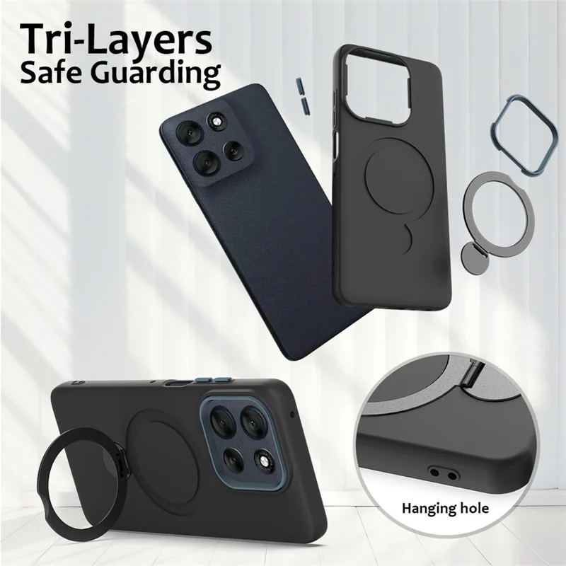 For Motorola Edge 70 5G / moto X70 Air Magnetic Case Rotating Ring Kickstand TPU + PC Back Cover - Black