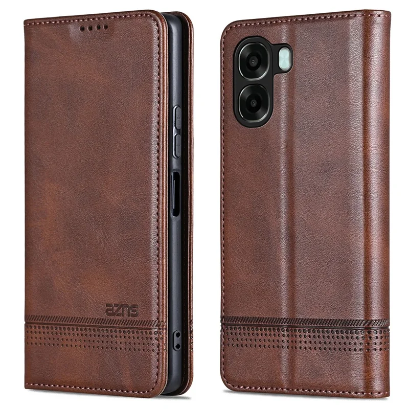 AZNS Phone Case  For Oppo A6x 5G  /  A6x 4G Cowhide Texture PU Leather Wallet Phone Cover - Coffee